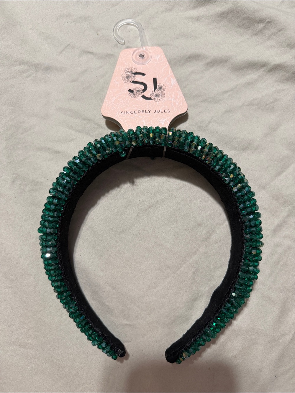 Sincerely Jules Emerald Green Beaded Padded Headband